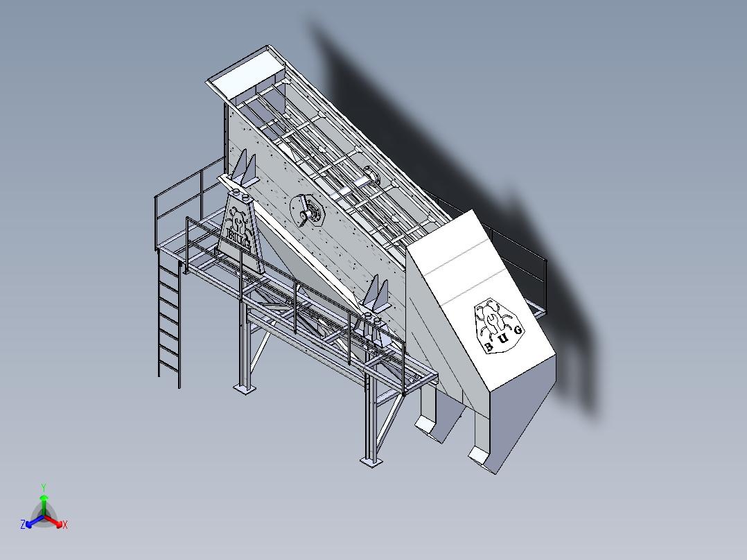 1200X4000X3振动筛系统3D数模图纸 Solidworks设计 附STEP