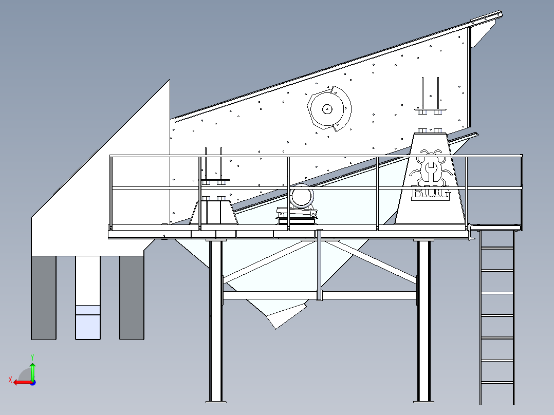 1200X4000X3振动筛系统3D数模图纸 Solidworks设计 附STEP后视图