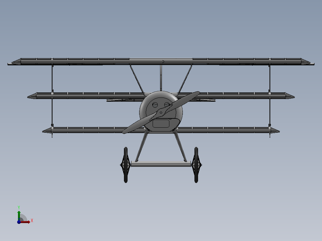 F 福克三翼机 14比例遥控航模飞机 机械设计参考资料 3D建模前视图