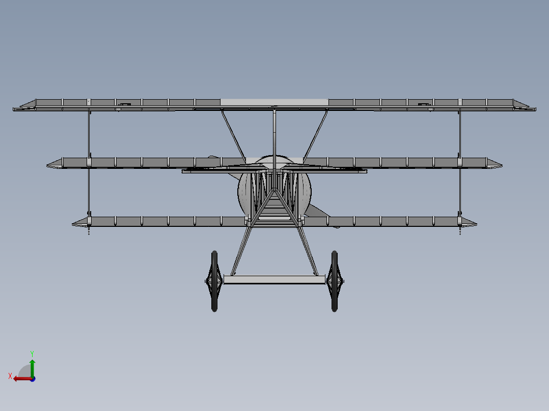 F 福克三翼机 14比例遥控航模飞机 机械设计参考资料 3D建模后视图