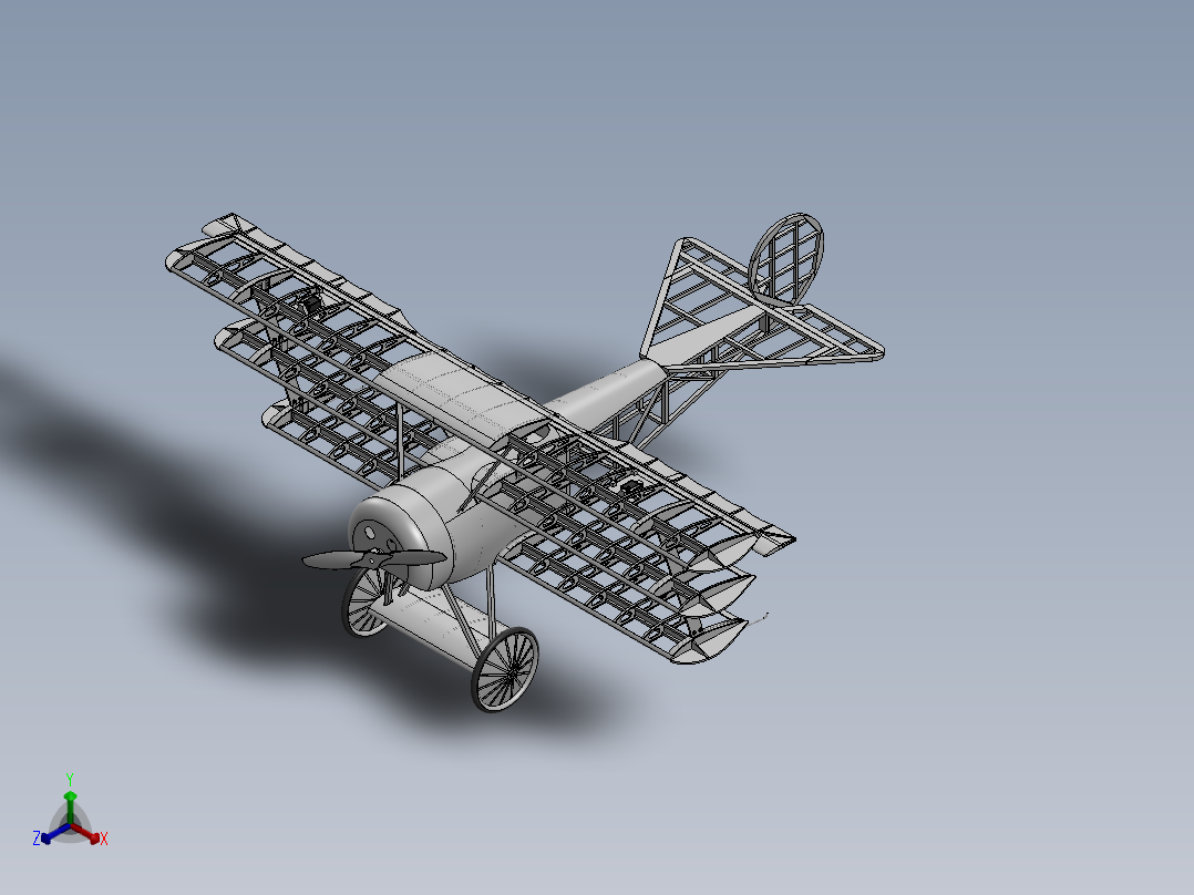 F 福克三翼机 14比例遥控航模飞机 机械设计参考资料 3D建模正等轴测图