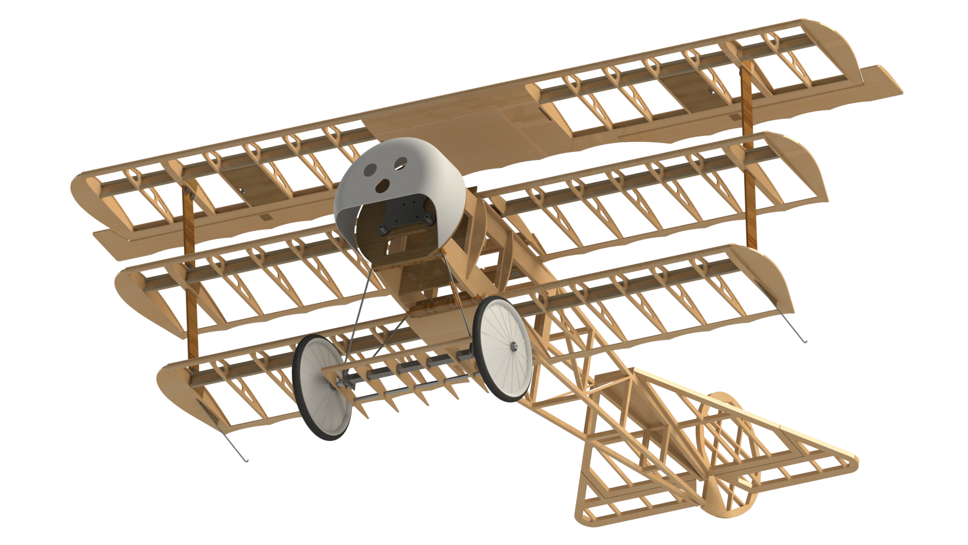 F 福克三翼机 14比例遥控航模飞机 机械设计参考资料 3D建模