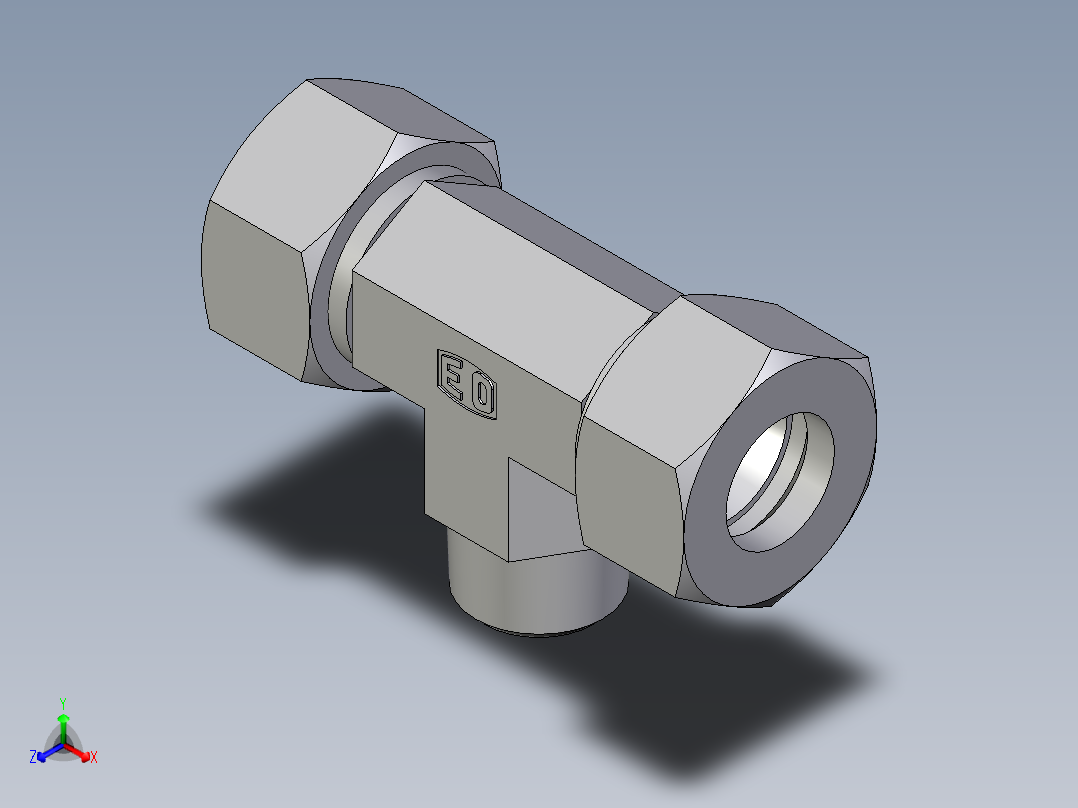 卡套式工业通用硬管接头EO_Male_stud_run_tee_TE18LRCF正等轴测图