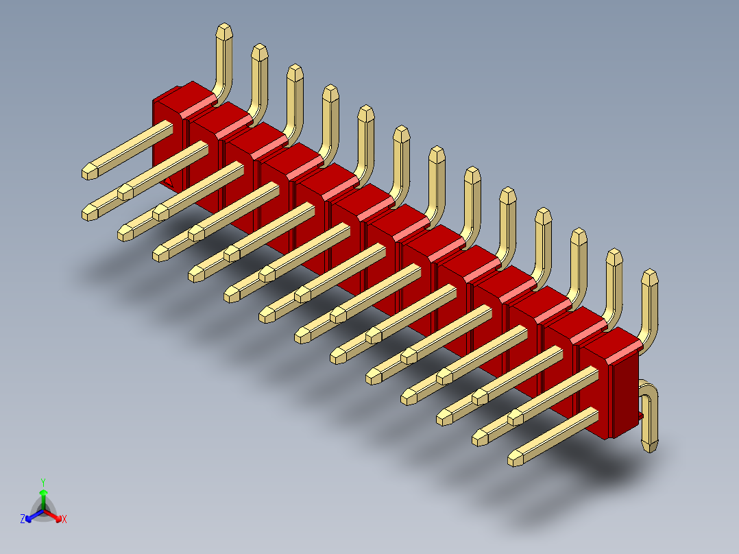 彩色公排针 100mil 2.54mm 系列-DS1022_red_26p_100mil_TypeSMT_rev1.0正等轴测图