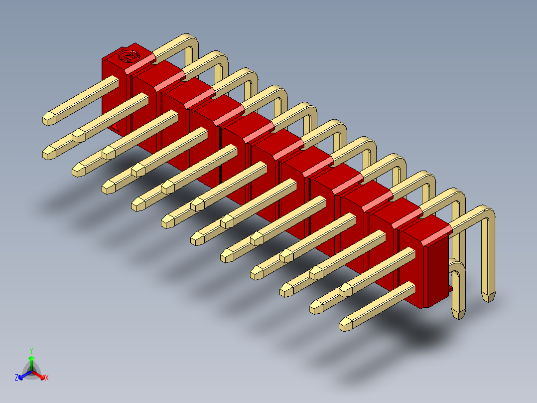彩色公排针 100mil 2.54mm 系列-DS1022_red_2x11p_100mil_TypeD_rev1.0