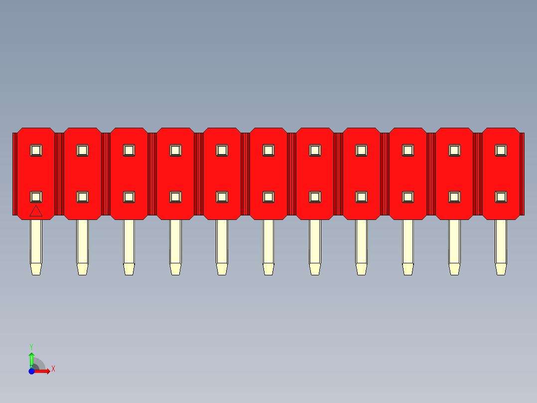 彩色公排针 100mil 2.54mm 系列-DS1022_red_2x11p_100mil_TypeD_rev1.0前视图