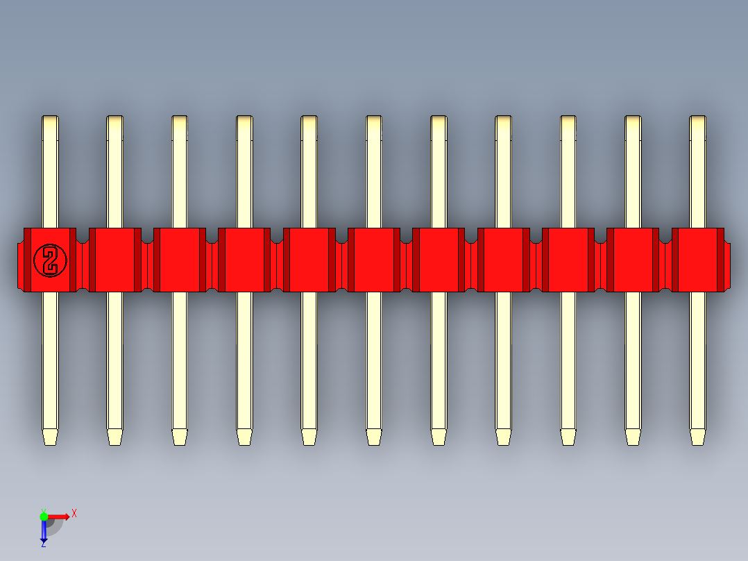 彩色公排针 100mil 2.54mm 系列-DS1022_red_2x11p_100mil_TypeD_rev1.0俯视图