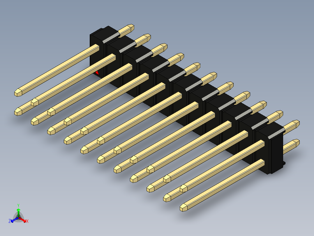 彩色公头100mil（2.54mm）系列-DS1021_black_2x11p_100mil_Type5_rev1.0正等轴测图