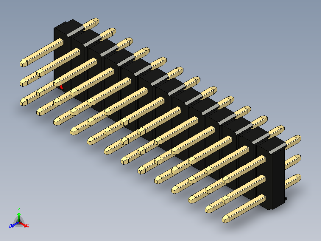 彩色公头100mil（2.54mm）系列-DS1021_black_3x13p_100mil_Type1_rev1.0正等轴测图