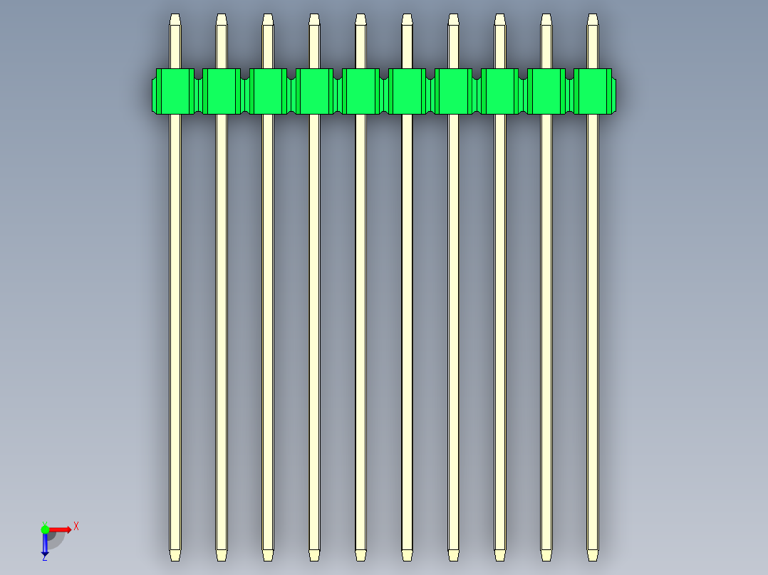 彩色公头100mil（2.54mm）系列-DS1021_green_2x10p_100mil_Type43_rev1.0俯视图