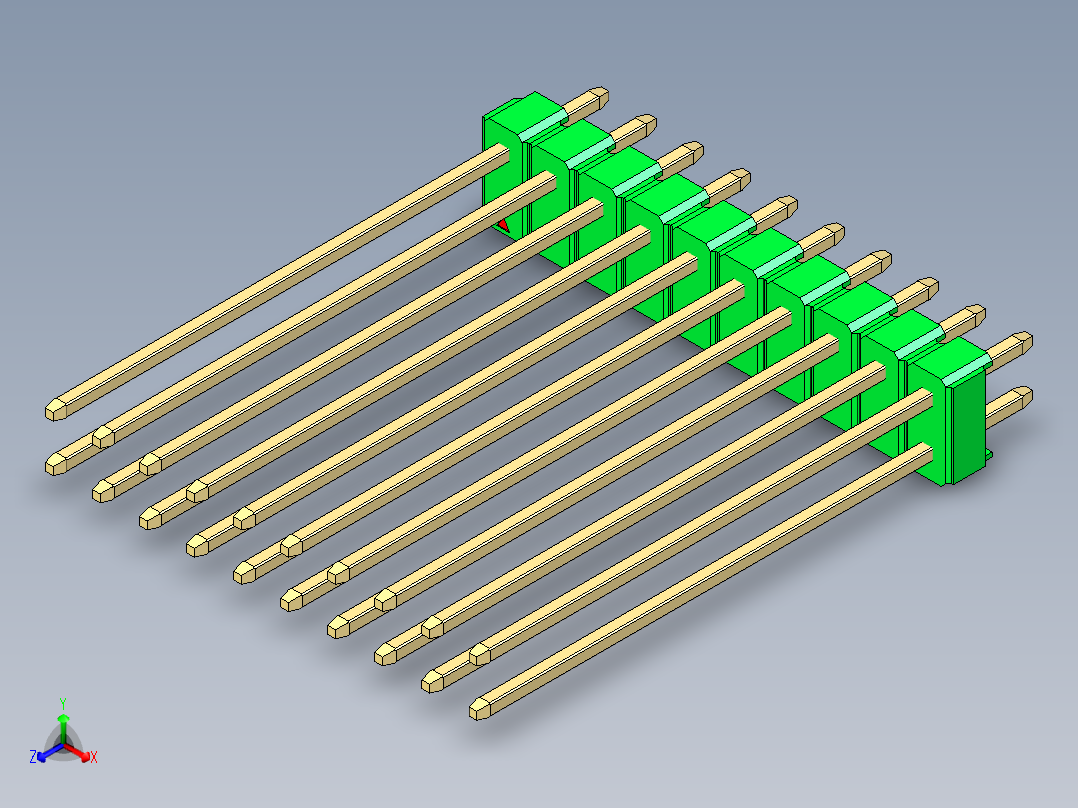 彩色公头100mil（2.54mm）系列-DS1021_green_2x10p_100mil_Type43_rev1.0正等轴测图