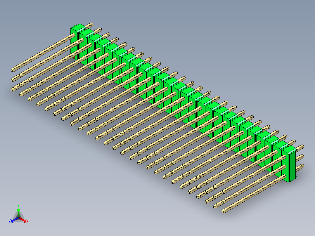 彩色公头100mil（2.54mm）系列-DS1021_green_3x26p_100mil_Type19_rev1.0正等轴测图