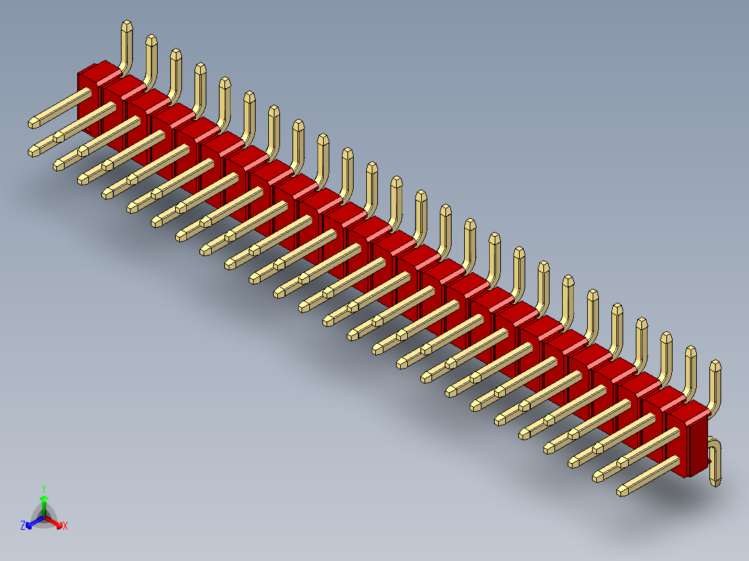 彩色公排针 100mil 2.54mm 系列-DS1022_red_50p_100mil_TypeSMT_rev1.0正等轴测图