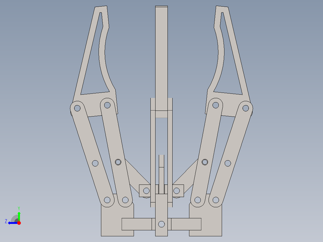 08-einfacher-griff四指机械爪结构3D数模图纸 Solidworks设计右视图