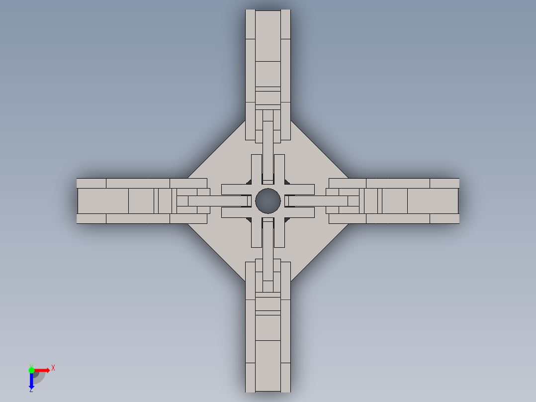 08-einfacher-griff四指机械爪结构3D数模图纸 Solidworks设计俯视图