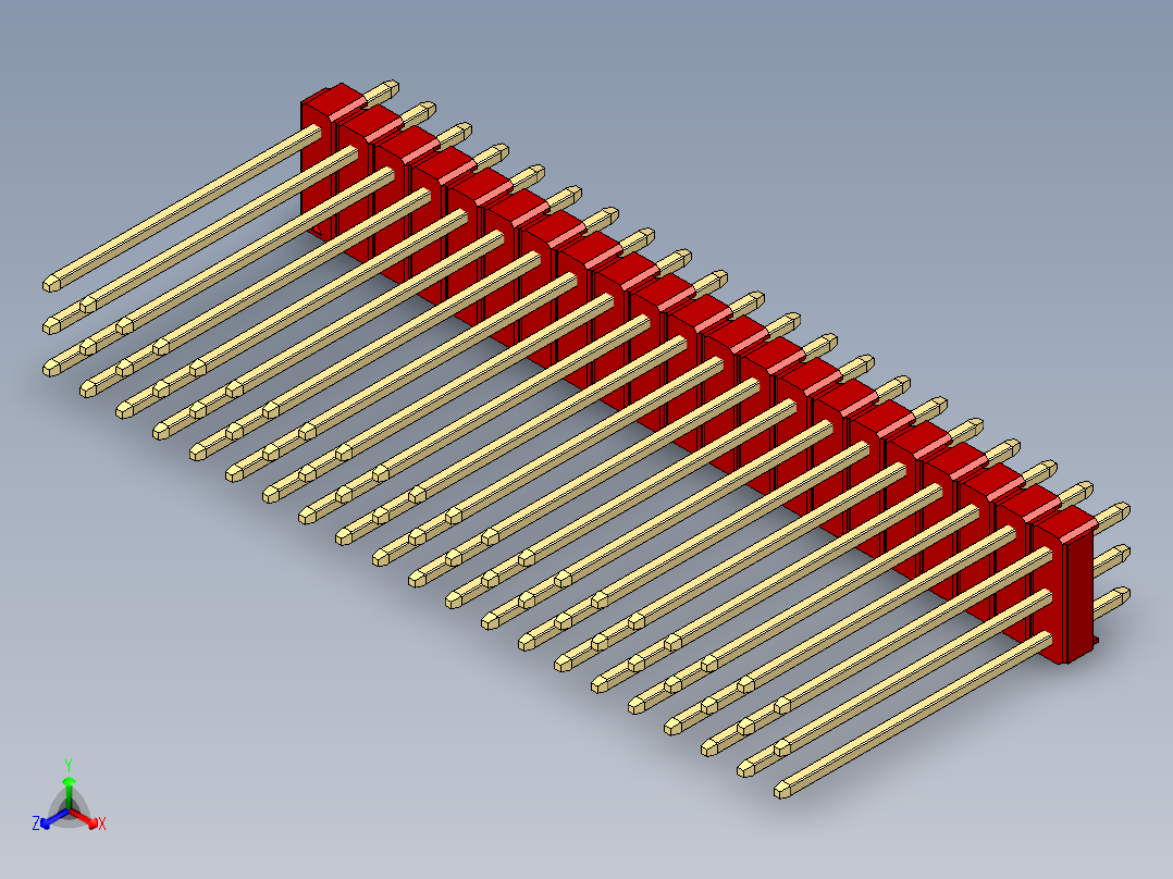 彩色公头100mil（2.54mm）系列-DS1021_red_3x21p_100mil_Type19_rev1.0正等轴测图