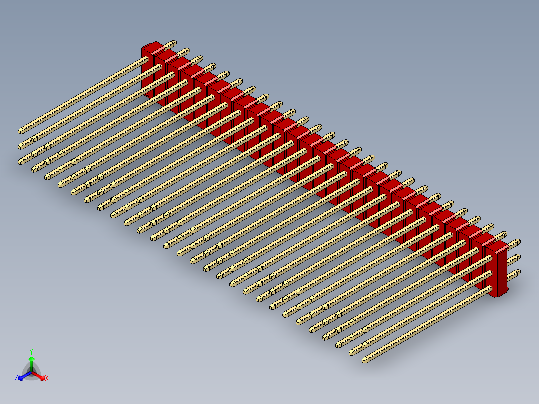 彩色公头100mil（2.54mm）系列-DS1021_red_3x27p_100mil_Type43_rev1.0正等轴测图