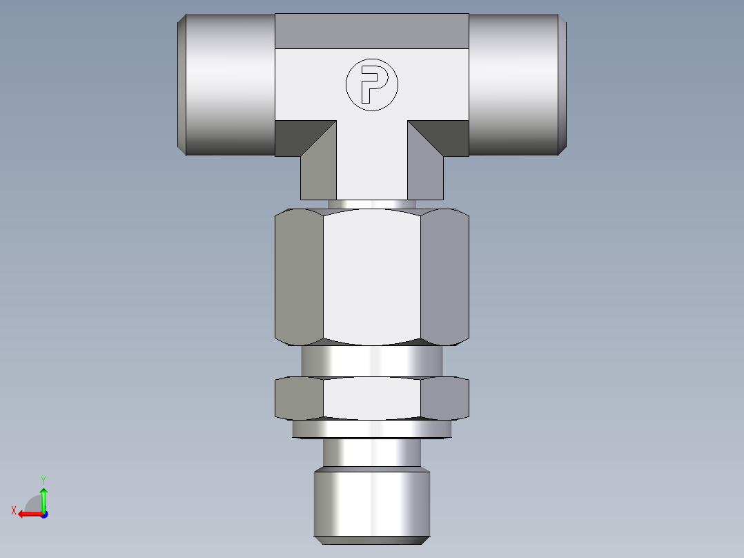卡套式工业通用硬管接头EO_Assembled_adjustable_standpipe_branch_tee_EVT10LROMD71后视图