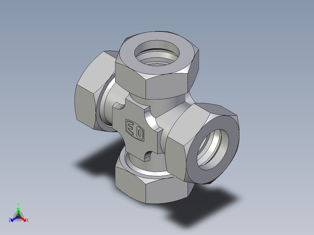 卡套式工业通用硬管接头EO_Union_cross_K42LCF正等轴测图