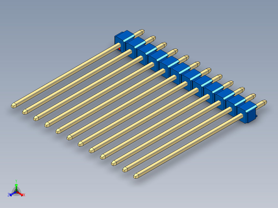 彩色公头100mil（2.54mm）系列-DS1021_blue_1x12p_100mil_Type43_rev1.0正等轴测图