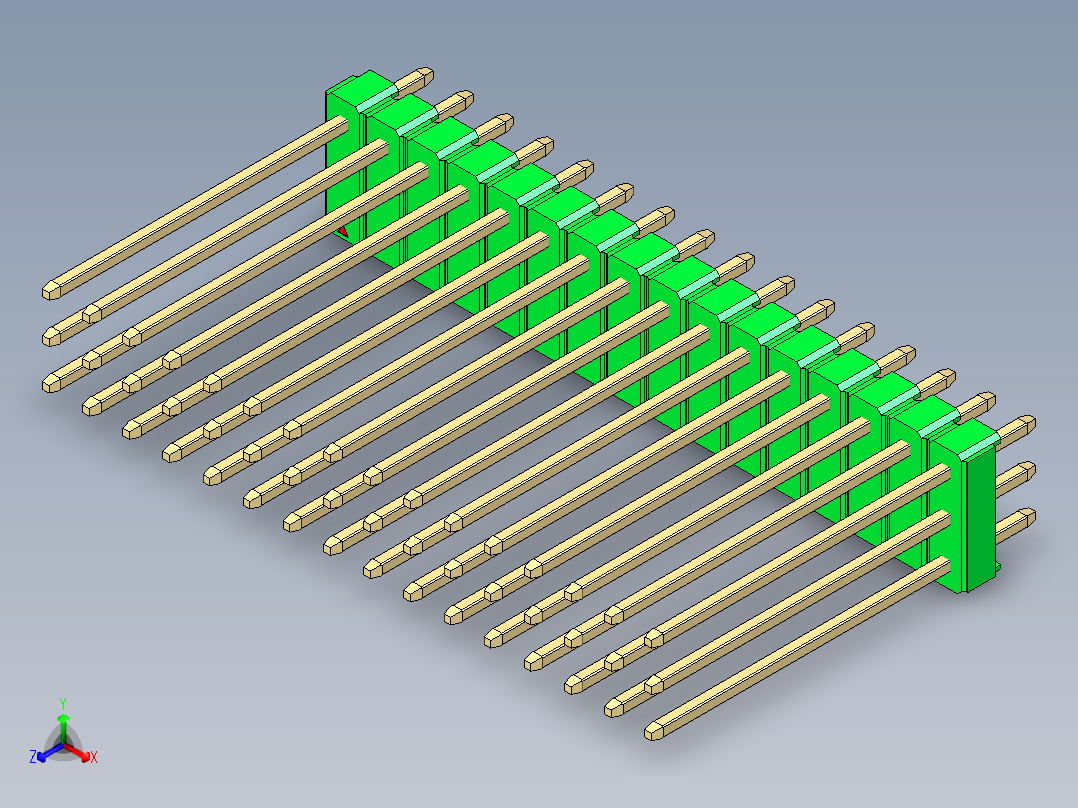 彩色公头100mil（2.54mm）系列-DS1021_green_3x16p_100mil_Type19_rev1.0正等轴测图