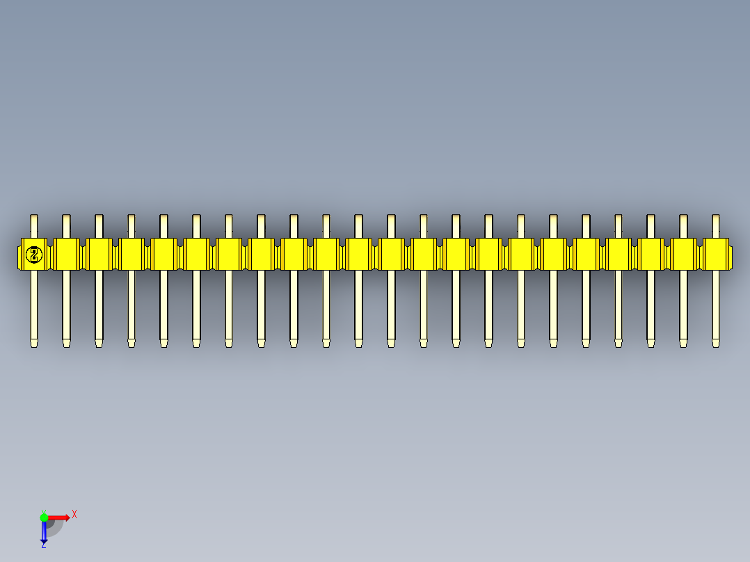 彩色公排针 100mil 2.54mm 系列-DS1022_yellow_1x22p_100mil_TypeD_rev1.0俯视图