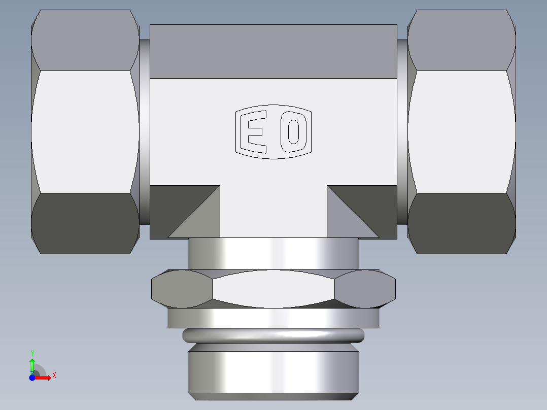卡套式工业通用硬管接头EO_Adjustable_locknut_branch_tee_TEE28LMORCF前视图