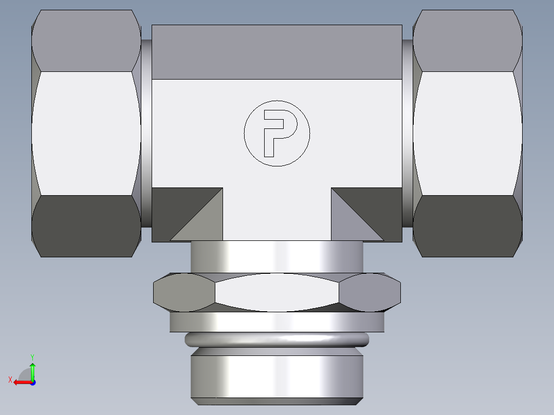卡套式工业通用硬管接头EO_Adjustable_locknut_branch_tee_TEE28LMORCF后视图