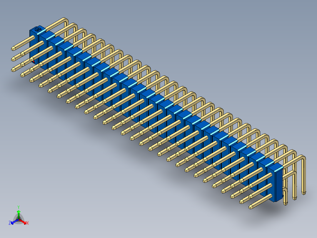 彩色公排针 100mil 2.54mm 系列-DS1022_blue_3x27p_100mil_TypeD_rev1.0正等轴测图