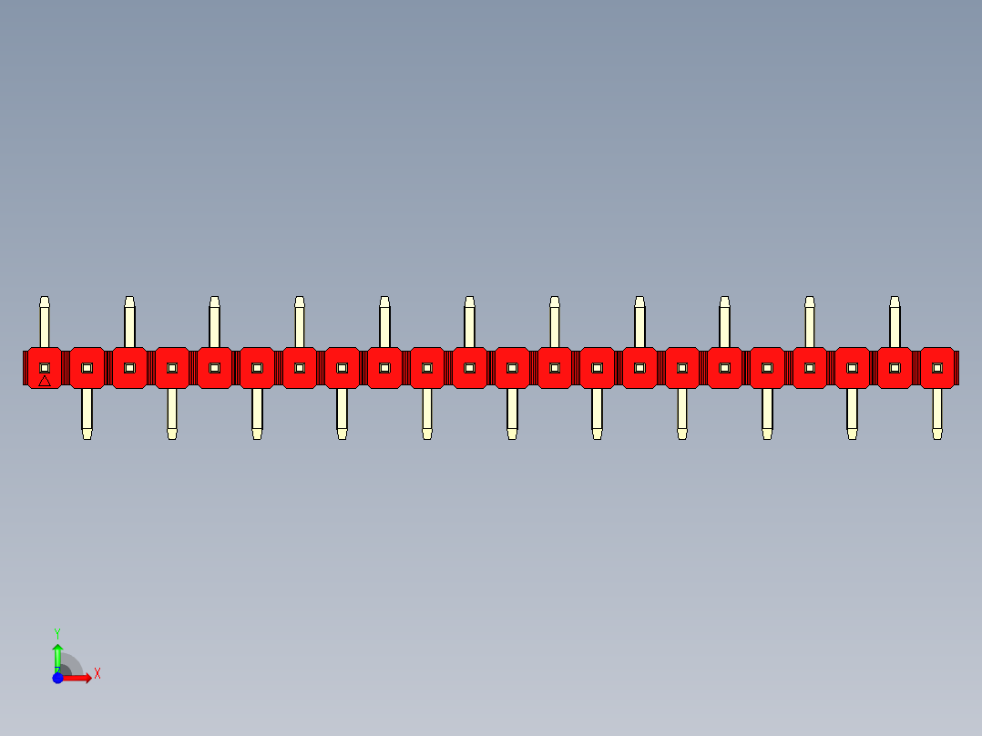 彩色公排针 100mil 2.54mm 系列-DS1022_red_22p_100mil_Type_SMT_R1_rev1.0前视图