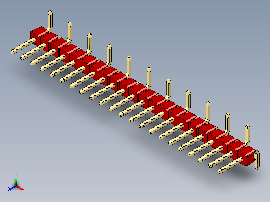 彩色公排针 100mil 2.54mm 系列-DS1022_red_22p_100mil_Type_SMT_R1_rev1.0正等轴测图