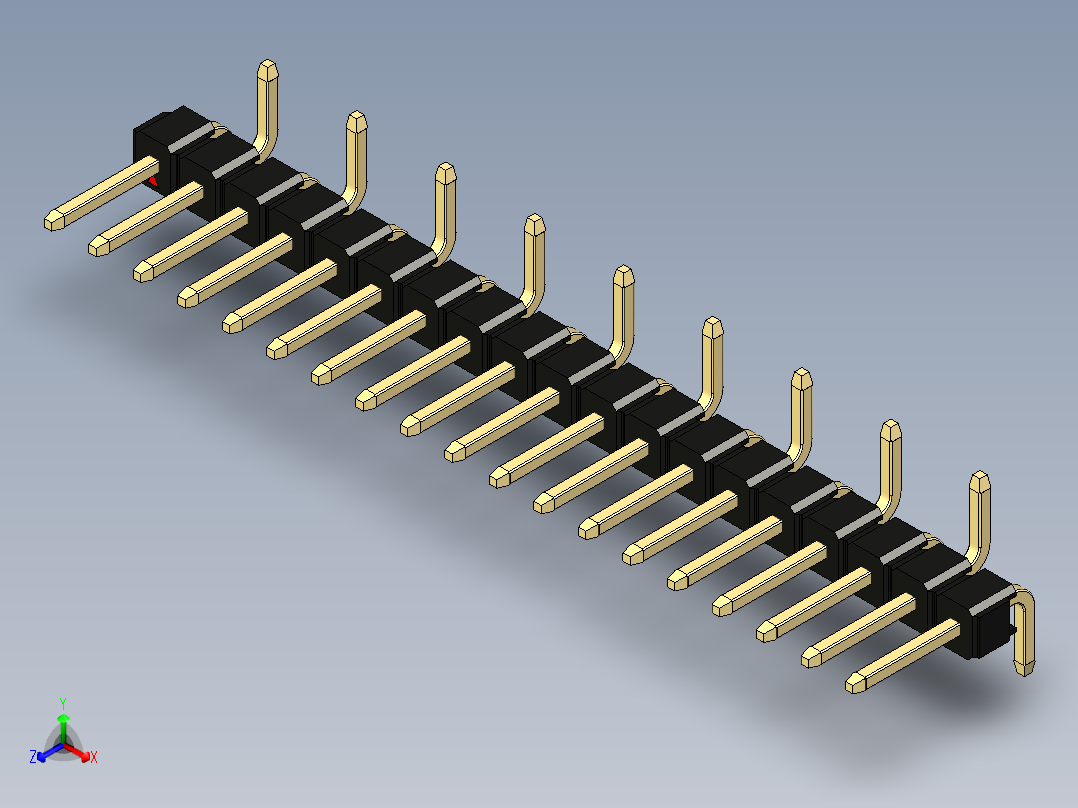 彩色公排针 100mil 2.54mm 系列-DS1022_black_19p_100mil_Type_SMT_R2_rev1.0正等轴测图
