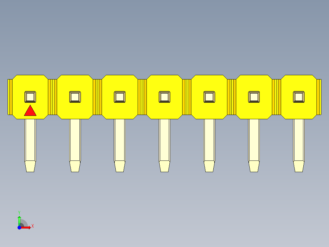 彩色公排针 100mil 2.54mm 系列-DS1022_yellow_1x07p_100mil_TypeD_rev1.0前视图