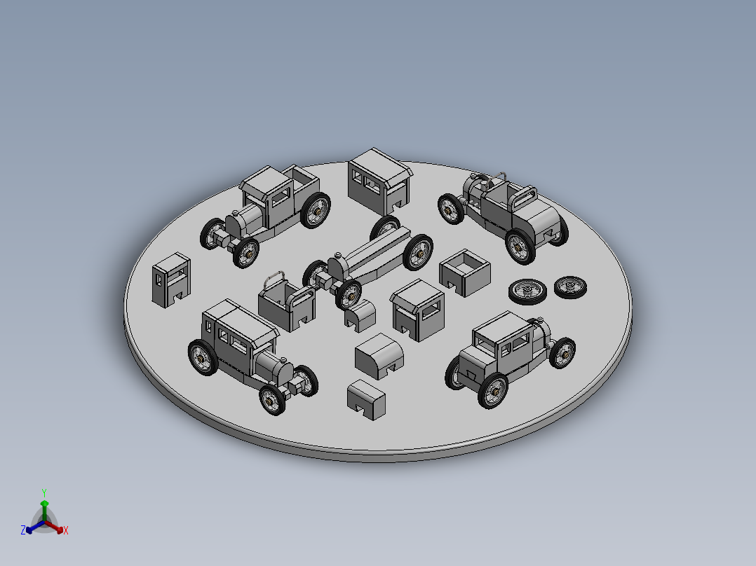 可互换汽车木制玩具CAD-SolidWorks-step格式正等轴测图