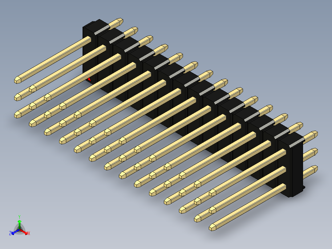 彩色公头100mil（2.54mm）系列-DS1021_black_3x14p_100mil_Type5_rev1.0正等轴测图