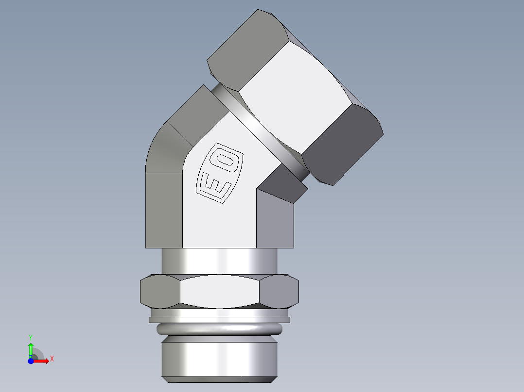 卡套式工业通用硬管接头EO_Adjustable_locknut_45_deg_elbow_VEE22ZLM27X2ORCF前视图
