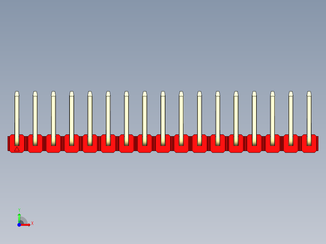 彩色公排针 100mil 2.54mm 系列-DS1022_red_17p_100mil_TypeU_rev1.0前视图