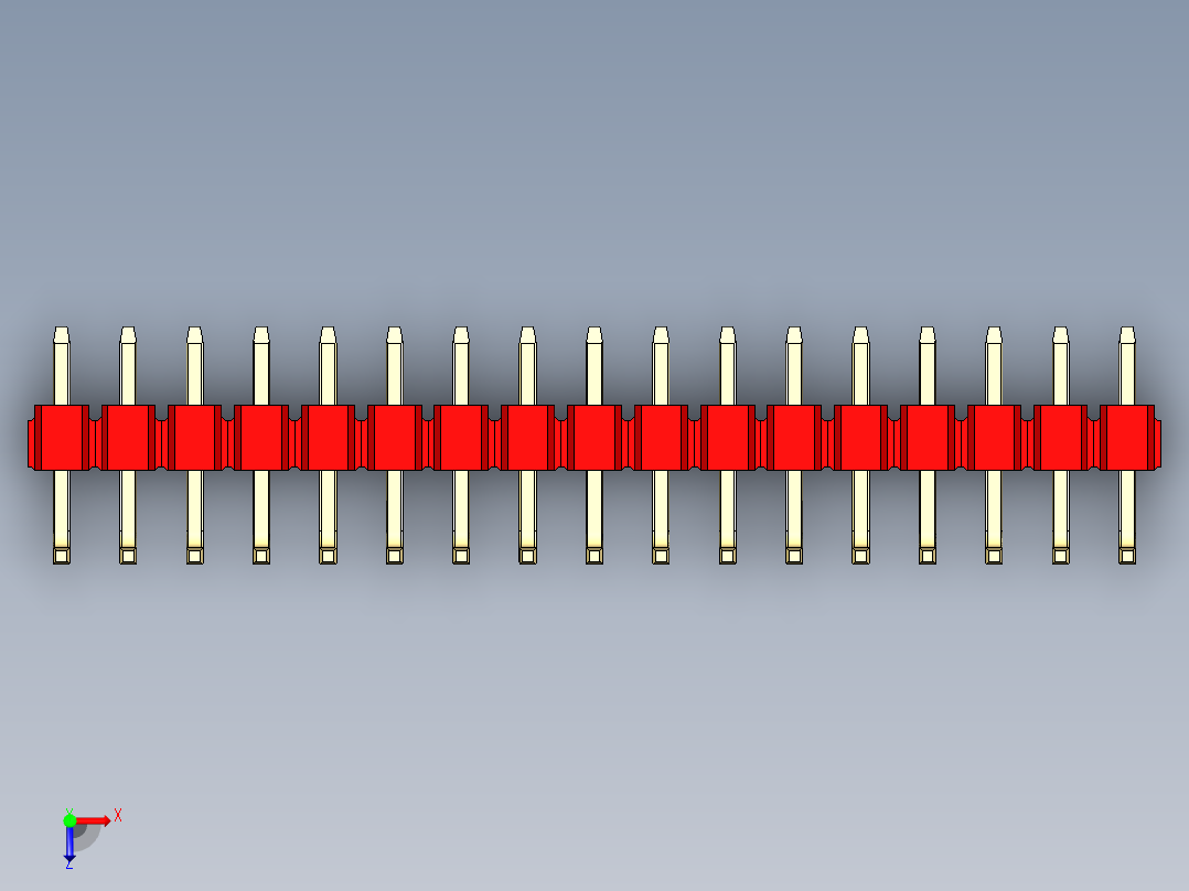 彩色公排针 100mil 2.54mm 系列-DS1022_red_17p_100mil_TypeU_rev1.0俯视图