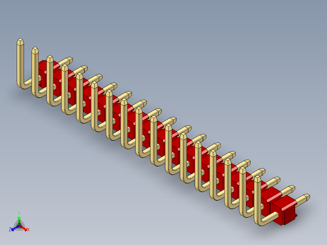 彩色公排针 100mil 2.54mm 系列-DS1022_red_17p_100mil_TypeU_rev1.0正等轴测图