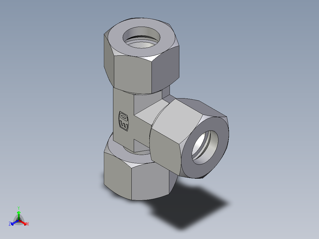 卡套式工业通用硬管接头EO_Standpipe_run_tee_EVL20S71正等轴测图