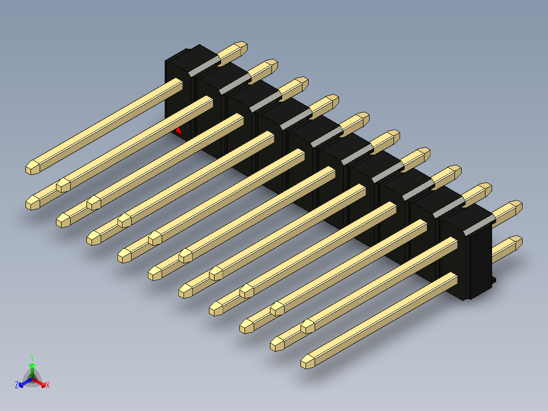 彩色公头100mil（2.54mm）系列-DS1021_black_2x10p_100mil_Type5_rev1.0正等轴测图
