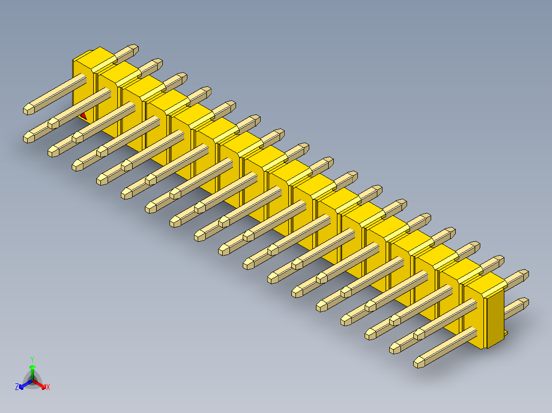 彩色公头100mil（2.54mm）系列-DS1021_yellow_2x17p_100mil_Type1_rev1.0正等轴测图