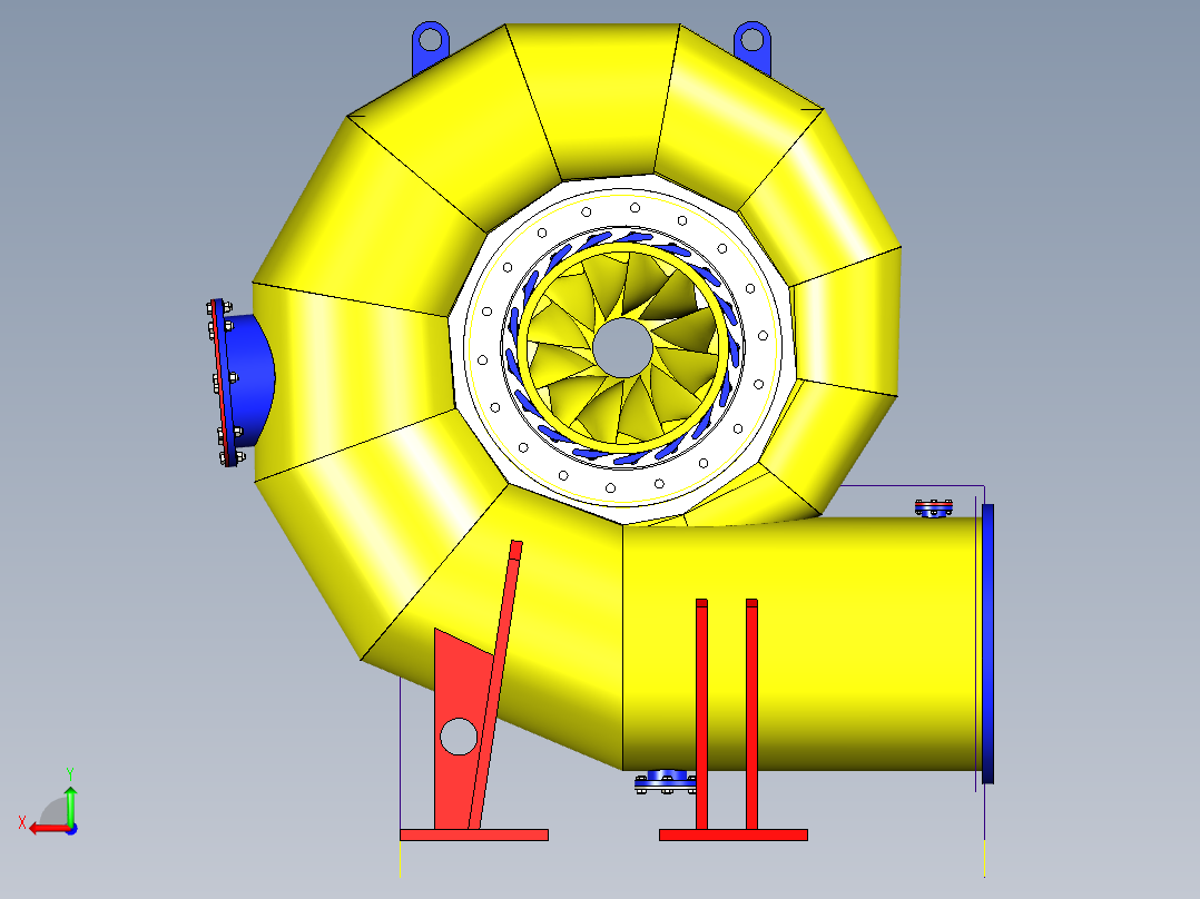 混流式水轮机后视图