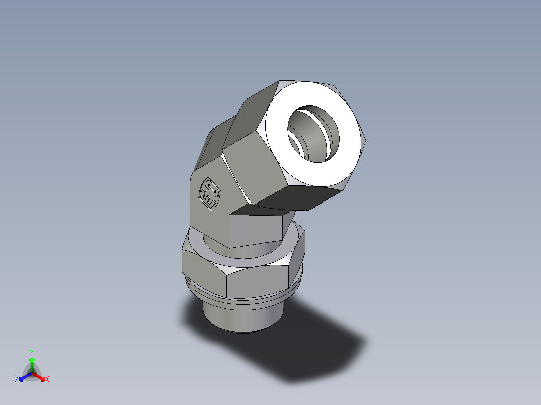 卡套式工业通用硬管接头EO_Adjustable_locknut_45_deg_elbow_VEE12ZLMCF正等轴测图