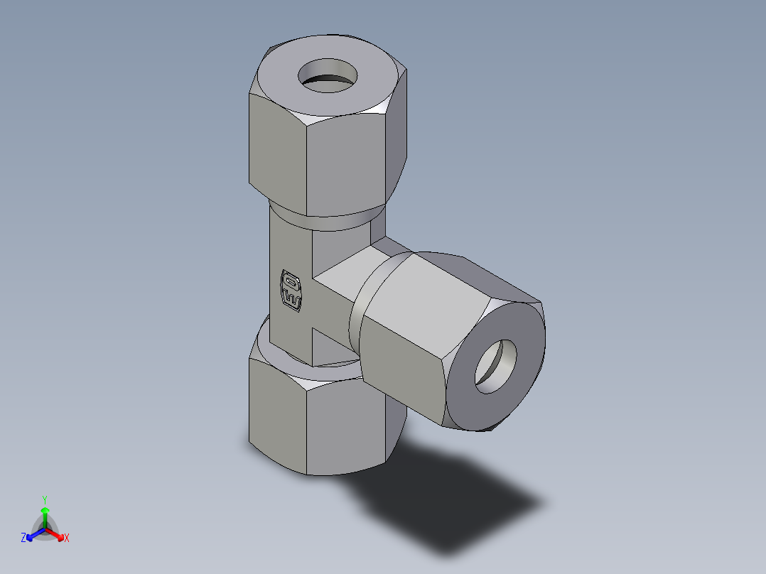卡套式工业通用硬管接头EO_Swivel_nut_run_tee_EL08S71正等轴测图