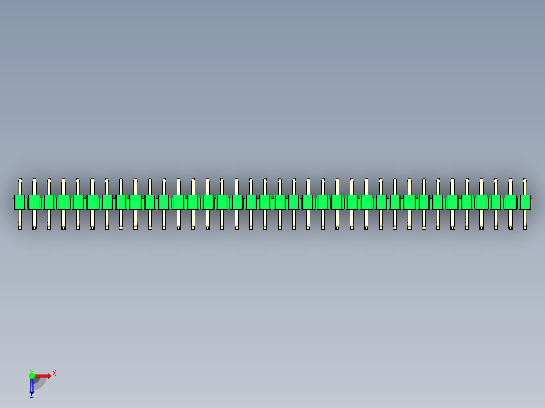 彩色公排针 100mil 2.54mm 系列-DS1022_green_36p_100mil_TypeU_rev1.0俯视图