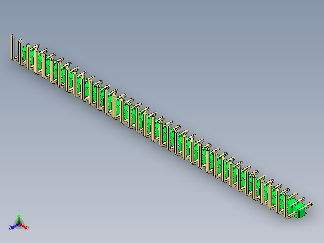 彩色公排针 100mil 2.54mm 系列-DS1022_green_36p_100mil_TypeU_rev1.0正等轴测图
