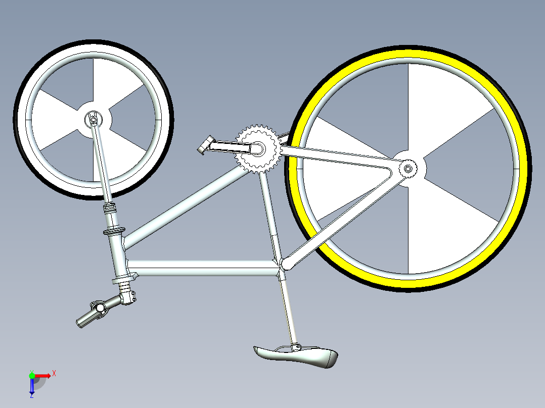 原创自行车三维proe模型=538465=25俯视图