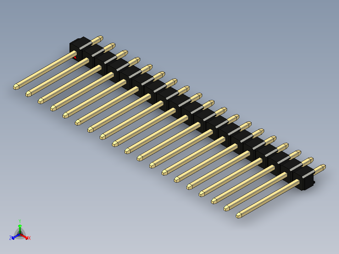 彩色公头100mil（2.54mm）系列-DS1021_black_1x19p_100mil_Type5_rev1.0正等轴测图