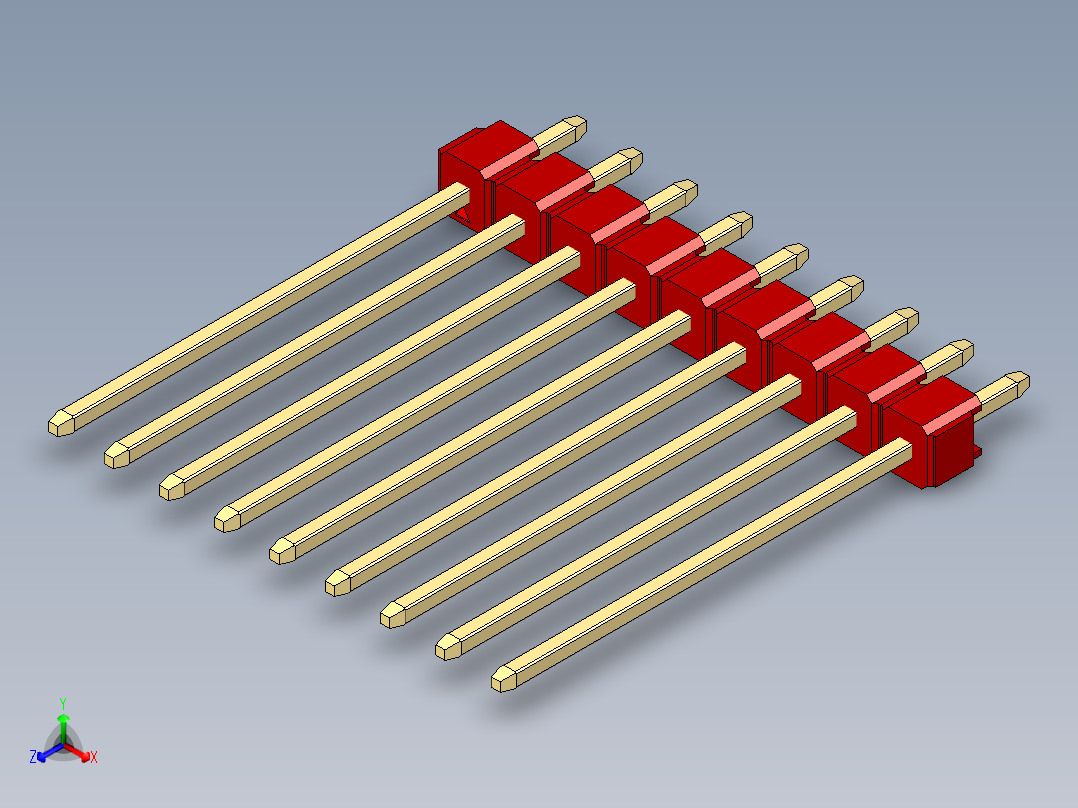 彩色公头100mil（2.54mm）系列-DS1021_red_1x09p_100mil_Type19_rev1.0正等轴测图